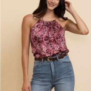 Satin Chain Halter Blouse In Paisley print XXL NWT